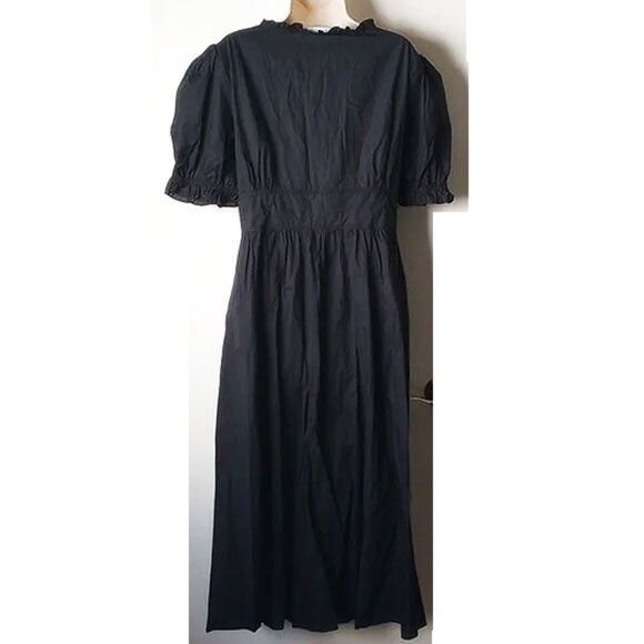 NWOT Hill House Sabrina Cotton Corset V-Neck Midi Dress XXL Black Puff Sleeves - Picture 5 of 12